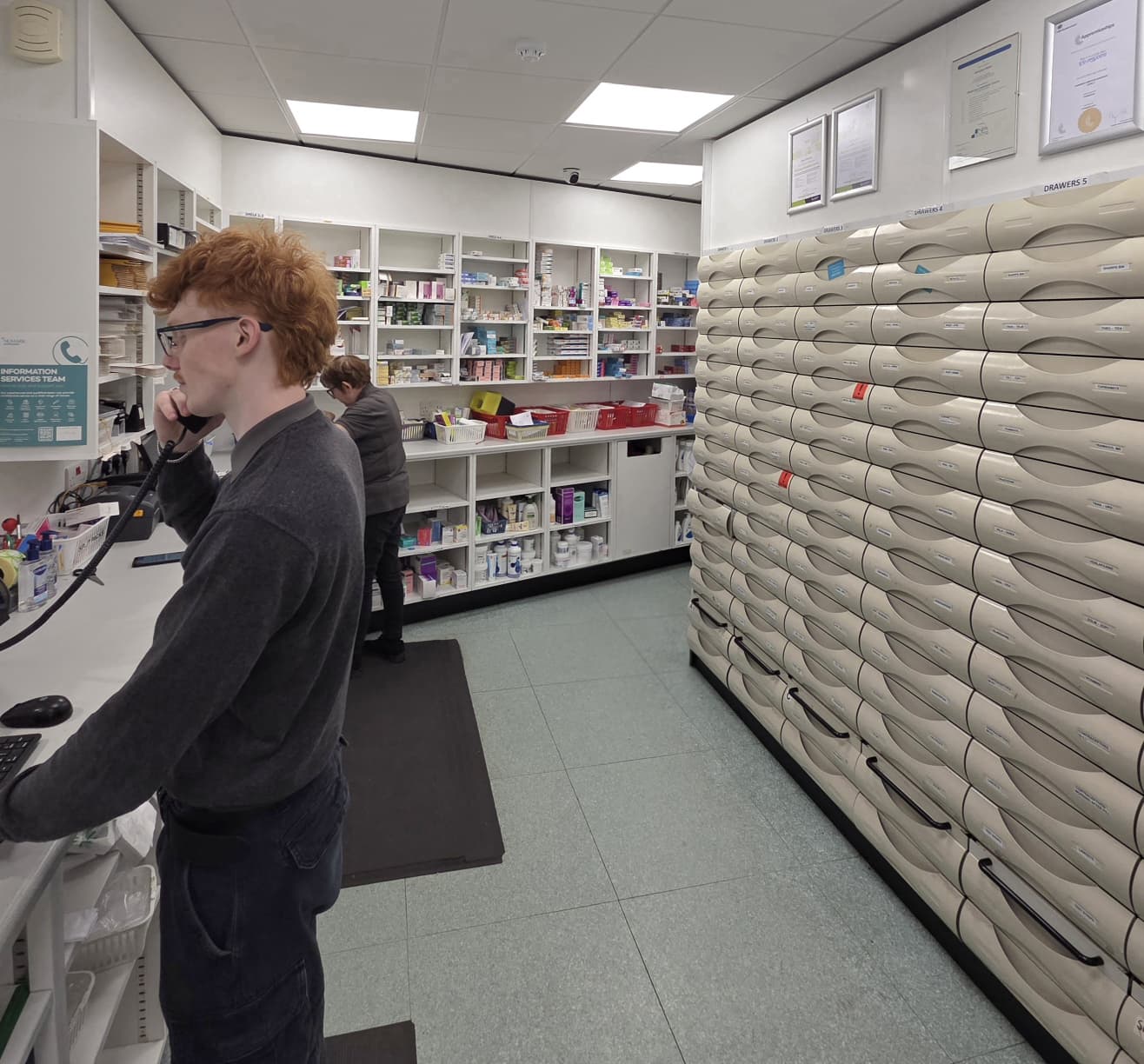 The front dispensary at Medicine Stop pharmacy on Church Street, Alfreton.